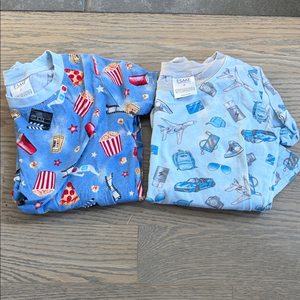 ESME 2 pairs Kids Short Sleeve ShortsPajama Set - Blue Gray Adventure Movie